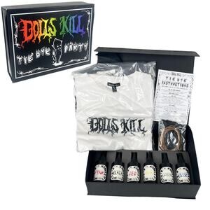 NEW Dolls Kill TIE DYE PARTY BOX + DK TEE Shirt Embroidered Logo White Small